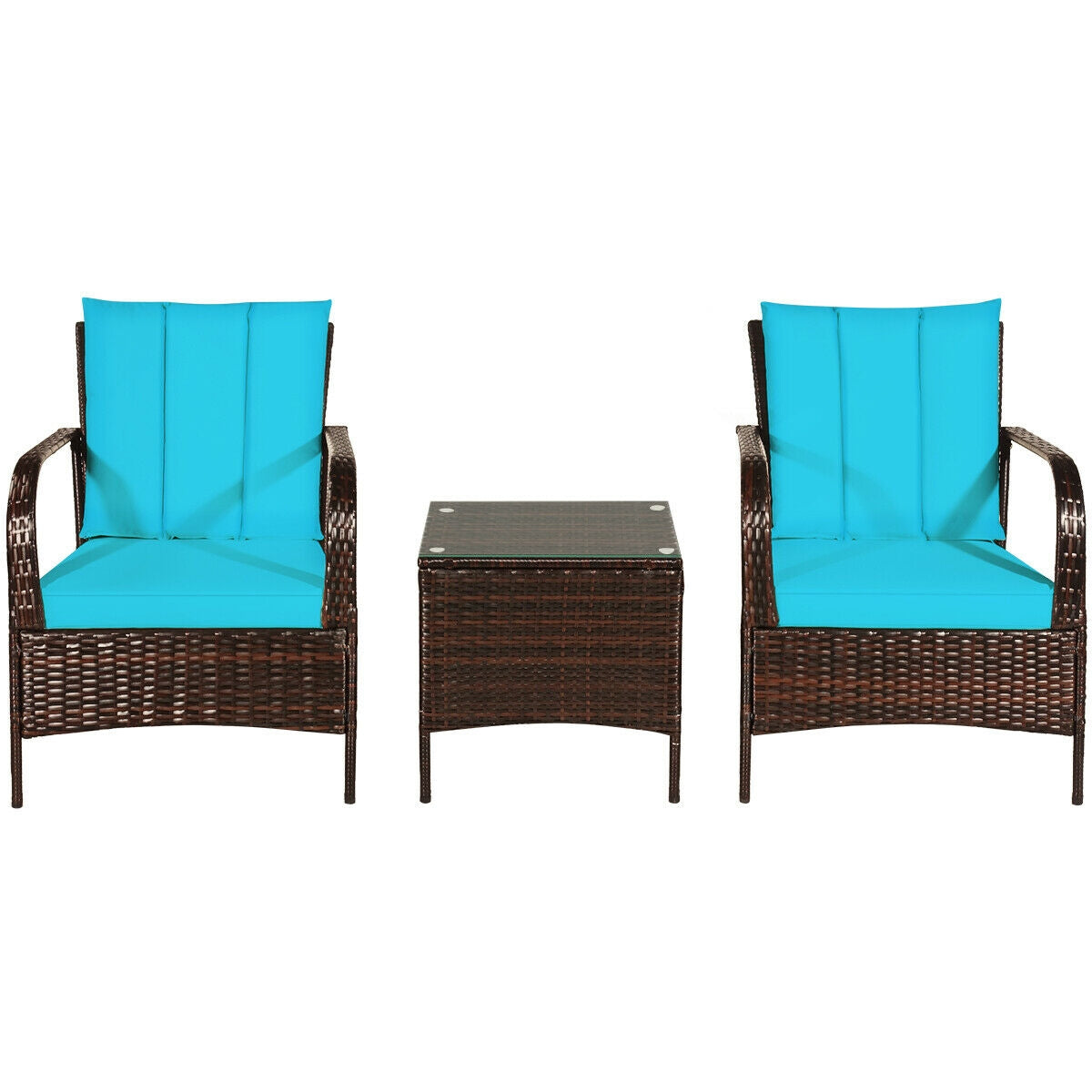 3 Pieces Patio Conversation Rattan Furniture Set with Cushions, Turquoise Patio Conversation Sets at Gallery Canada