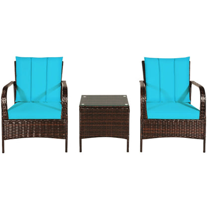 3 Pieces Patio Conversation Rattan Furniture Set with Cushions, Turquoise Patio Conversation Sets at Gallery Canada