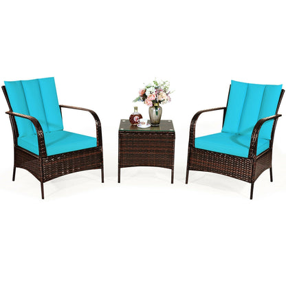 3 Pieces Patio Conversation Rattan Furniture Set with Cushions, Turquoise Patio Conversation Sets Turquoise at Gallery Canada