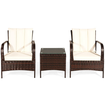3 Pieces Patio Conversation Rattan Furniture Set with Cushions, White Patio Conversation Sets at Gallery Canada