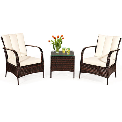 3 Pieces Patio Conversation Rattan Furniture Set with Cushions, White Patio Conversation Sets at Gallery Canada