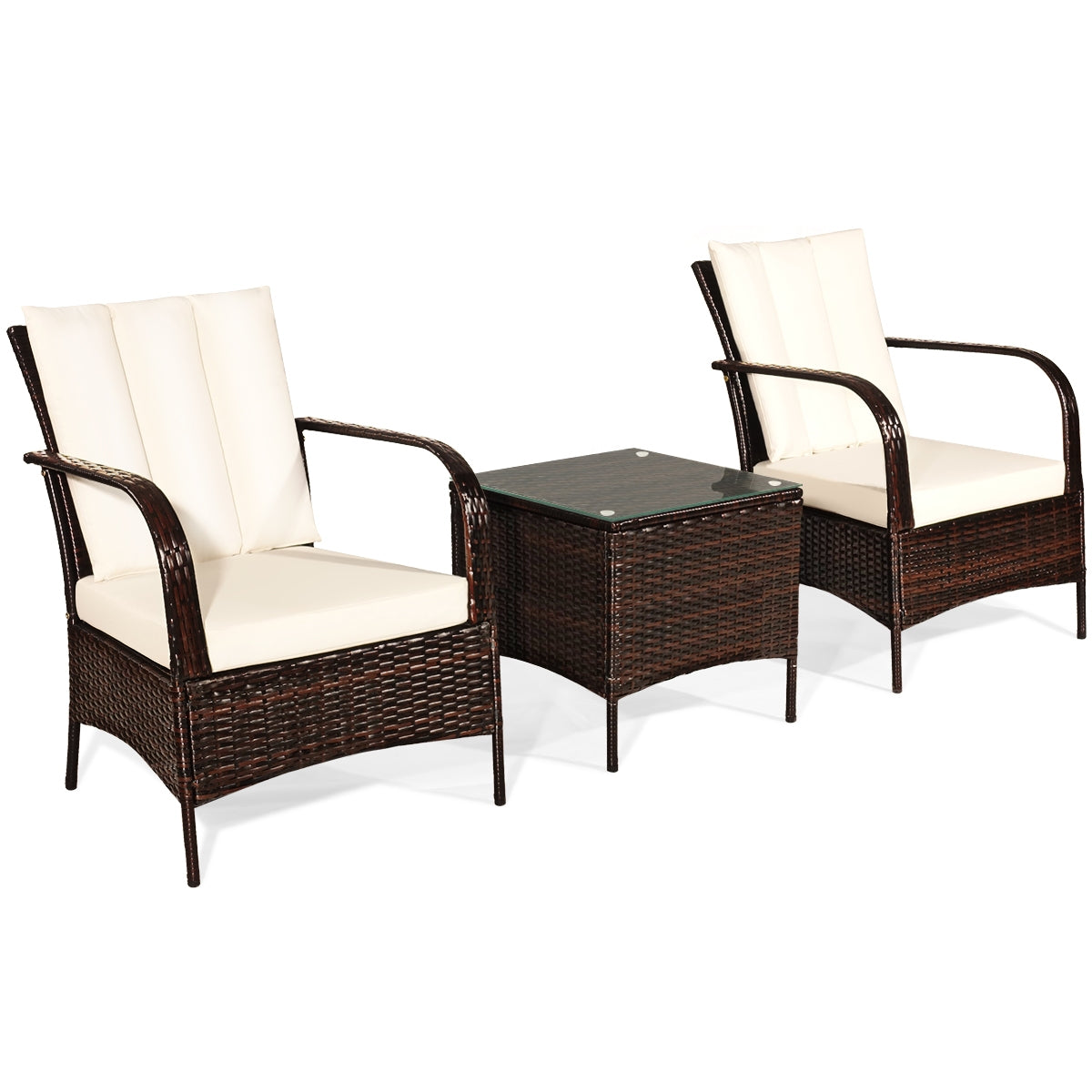 3 Pieces Patio Conversation Rattan Furniture Set with Cushions, White Patio Conversation Sets at Gallery Canada