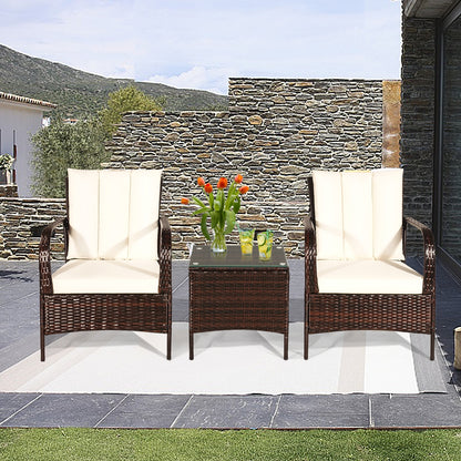 3 Pieces Patio Conversation Rattan Furniture Set with Cushions, White Patio Conversation Sets at Gallery Canada