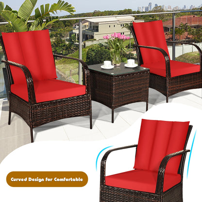 3 Pieces Patio Conversation Rattan Furniture Set with Cushions, Red Patio Conversation Sets at Gallery Canada