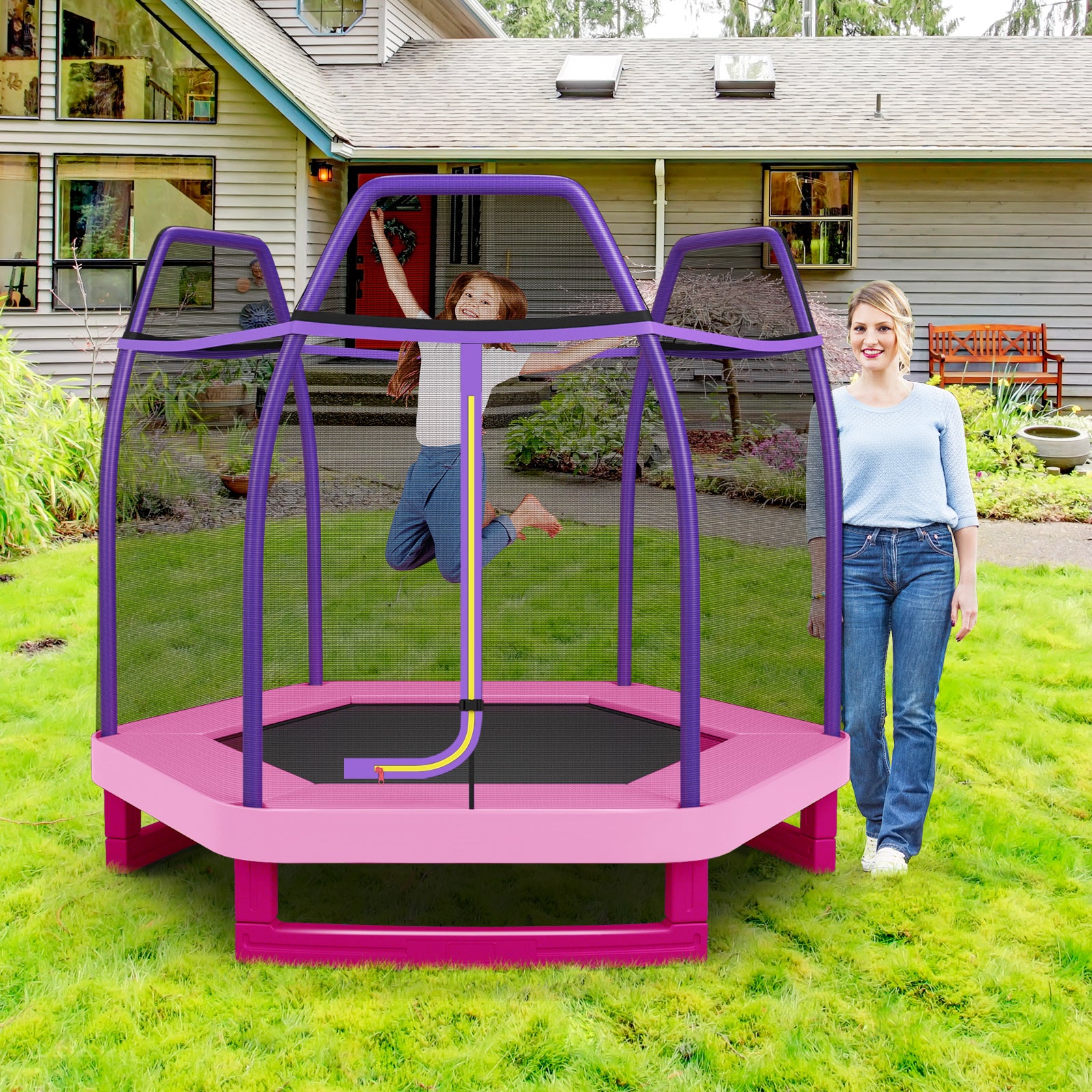 7 Feet Kids Recreational Bounce Jumper Trampoline, Pink Trampolines at Gallery Canada