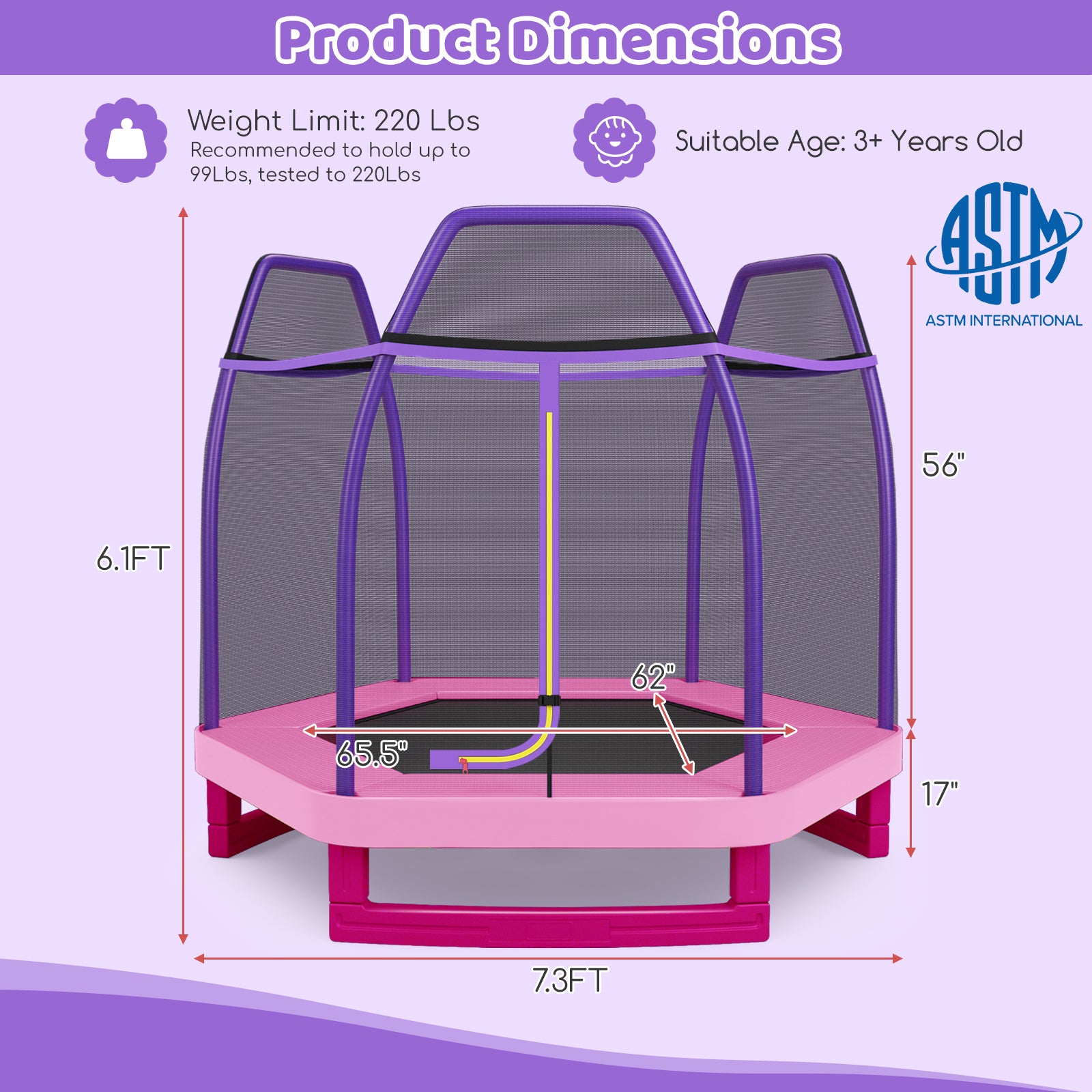 7 Feet Kids Recreational Bounce Jumper Trampoline, Pink Trampolines at Gallery Canada