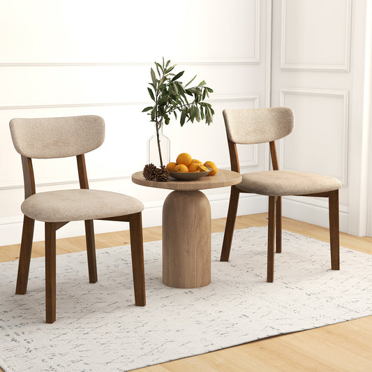 Dining Chairs Set of 2 Upholstered Mid-Back Chairs with Solid Rubber Wood Frame, Beige Dining Chairs Beige at Gallery Canada