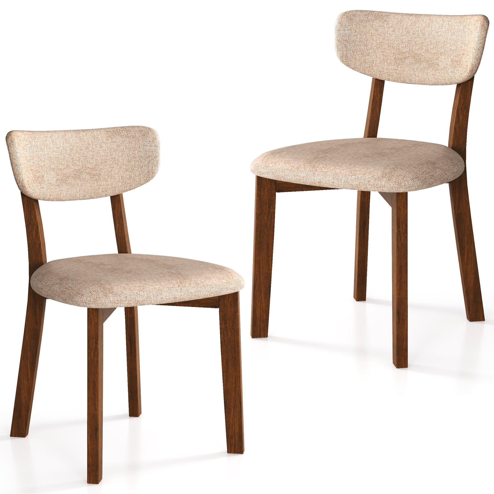 Dining Chairs Set of 2 Upholstered Mid-Back Chairs with Solid Rubber Wood Frame, Beige Dining Chairs at Gallery Canada