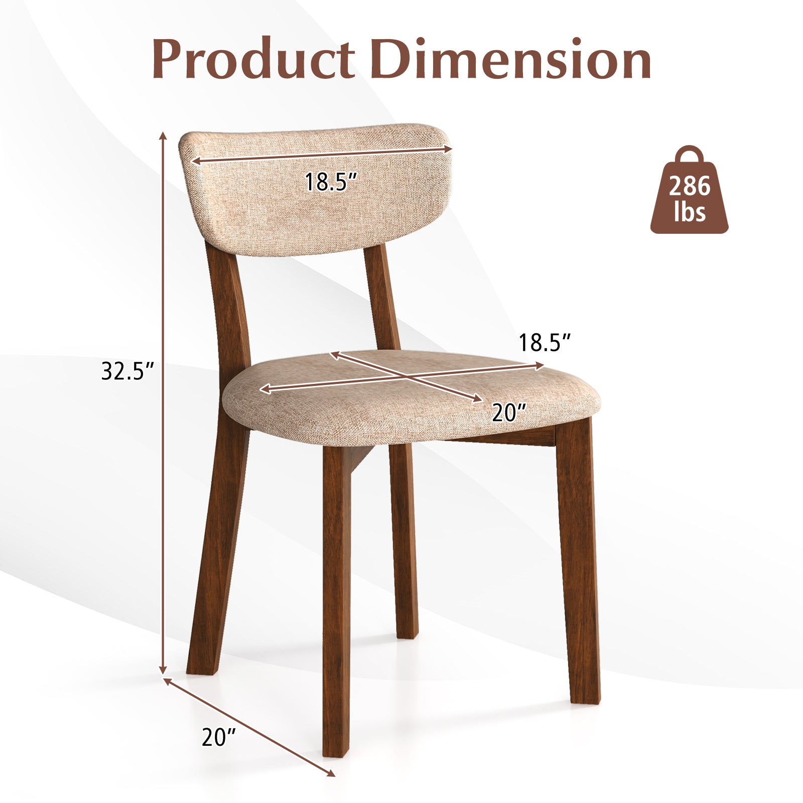 Dining Chairs Set of 2 Upholstered Mid-Back Chairs with Solid Rubber Wood Frame, Beige Dining Chairs at Gallery Canada