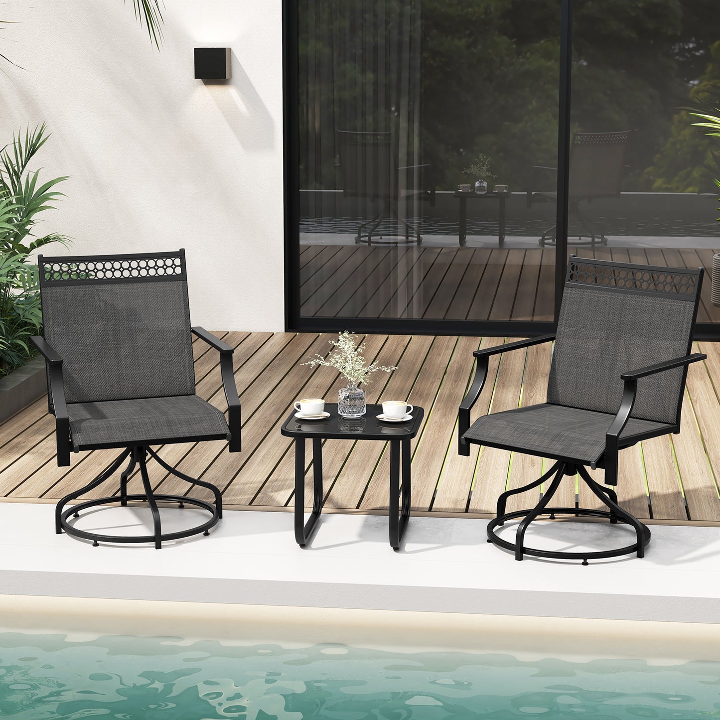 Patio Swivel Dining Chairs, Set of 2, Heavy-Duty Metal Frame, Gray Patio Dining Chairs at Gallery Canada