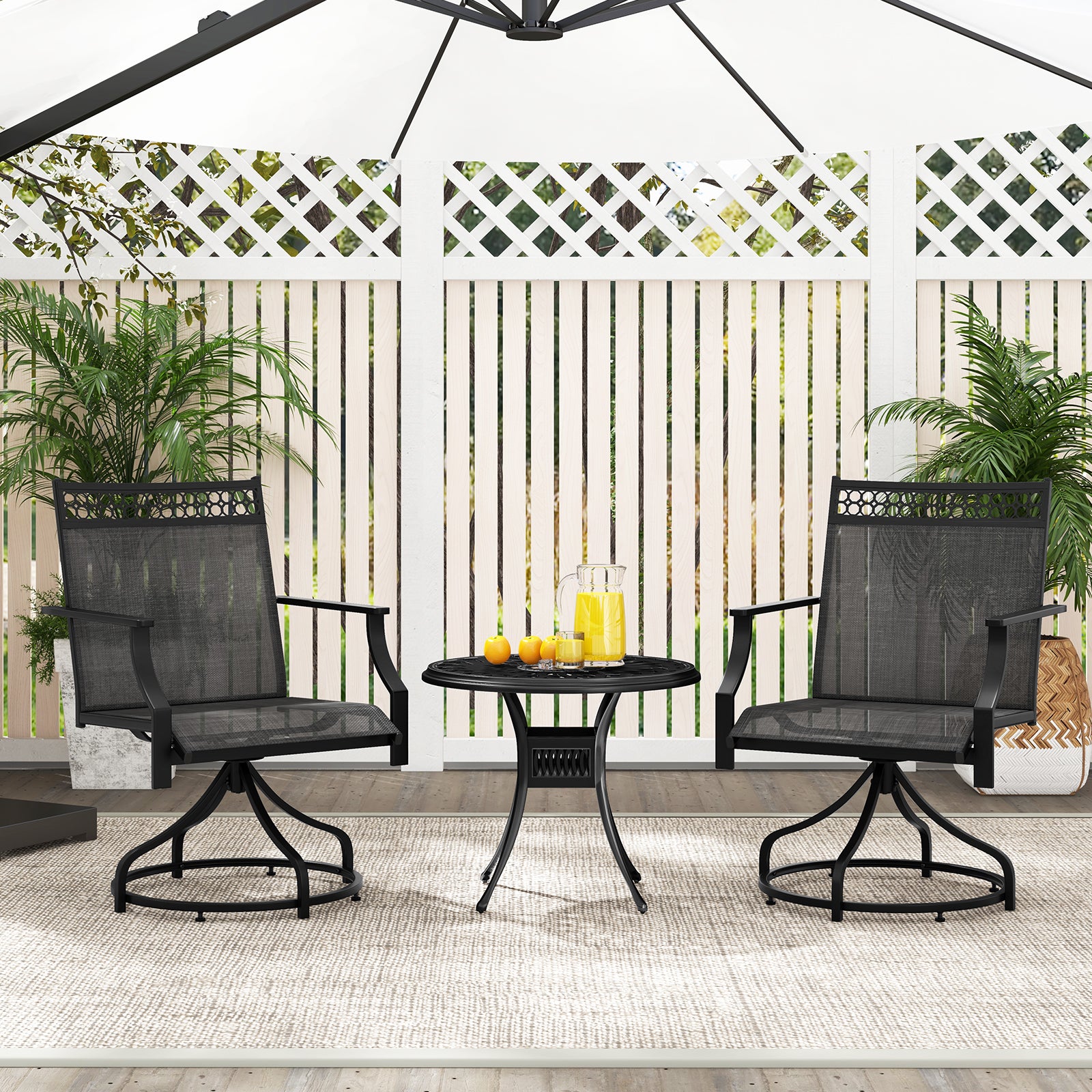 Patio Swivel Dining Chairs, Set of 2, Heavy-Duty Metal Frame, Gray Patio Dining Chairs at Gallery Canada