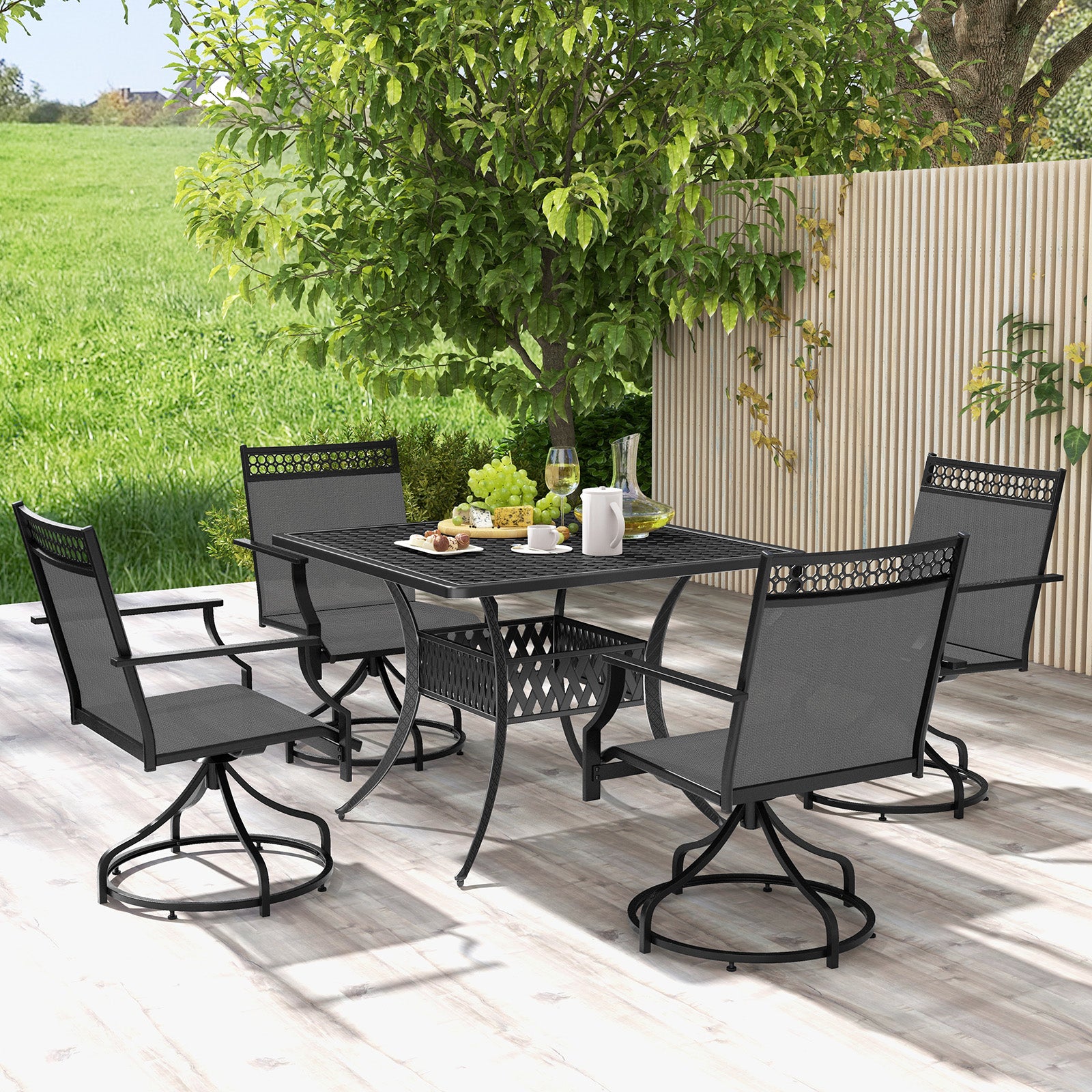 Patio Swivel Dining Chairs, Set of 2, Heavy-Duty Metal Frame, Gray Patio Dining Chairs at Gallery Canada
