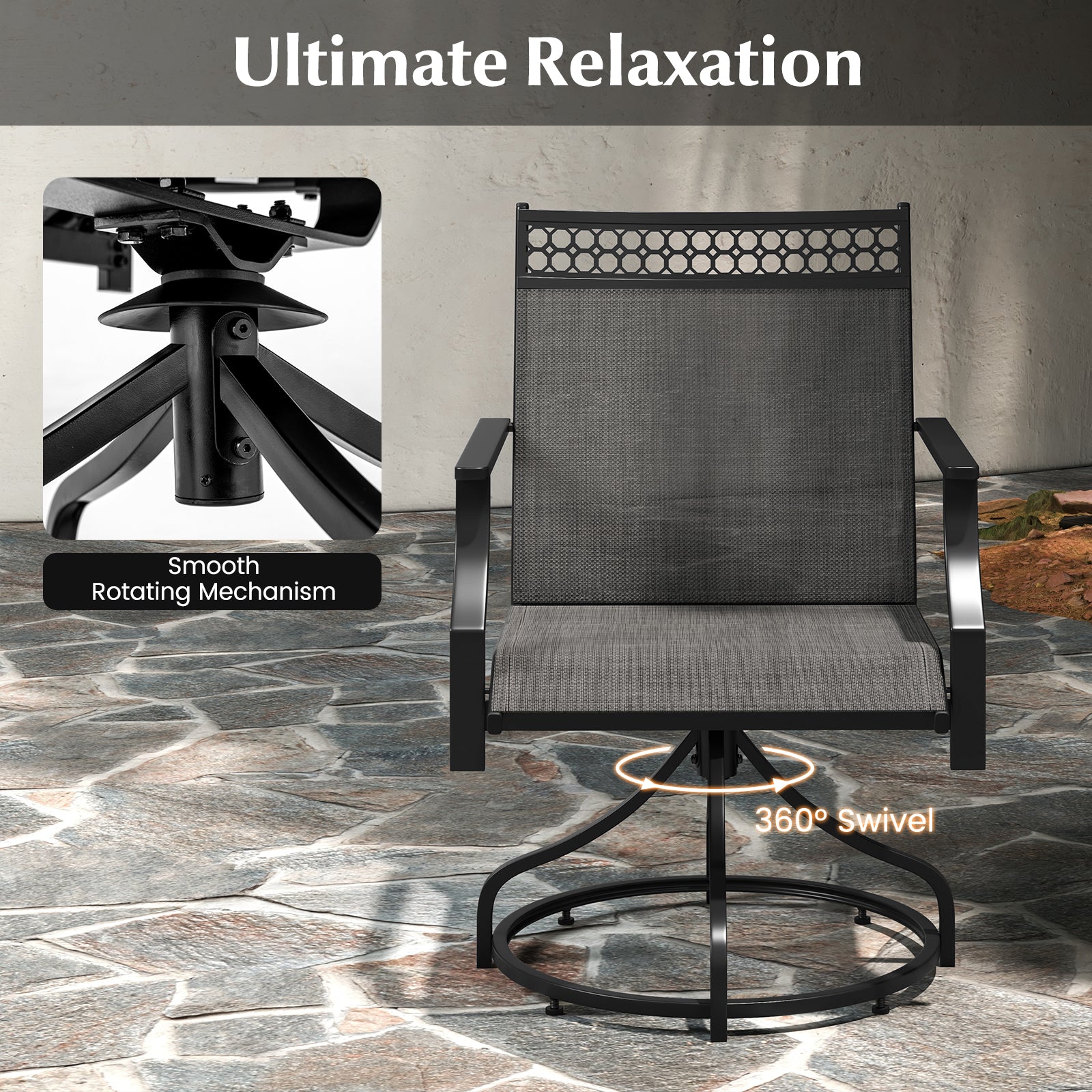 Patio Swivel Dining Chairs, Set of 2, Heavy-Duty Metal Frame, Gray Patio Dining Chairs at Gallery Canada