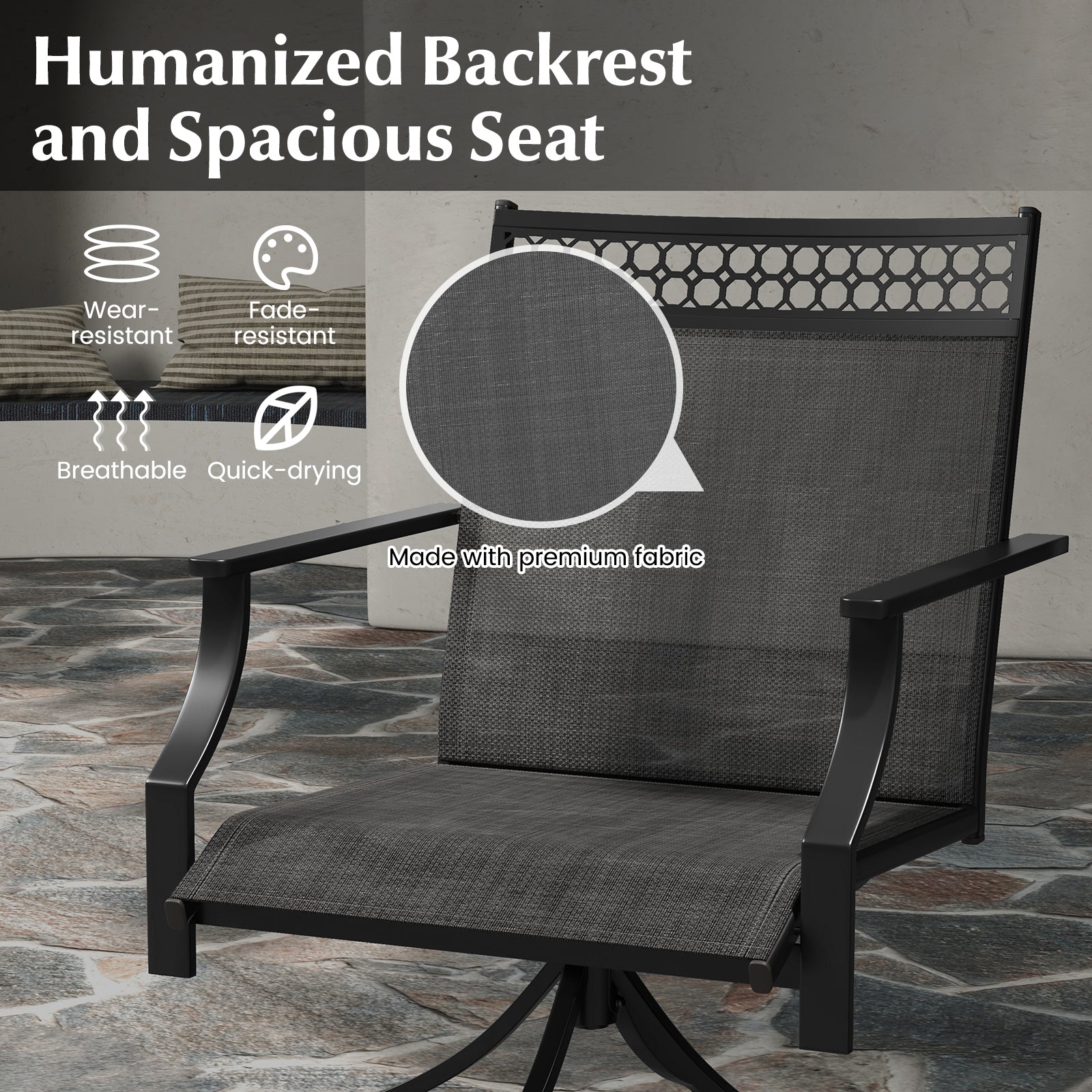 Patio Swivel Dining Chairs, Set of 2, Heavy-Duty Metal Frame, Gray Patio Dining Chairs at Gallery Canada