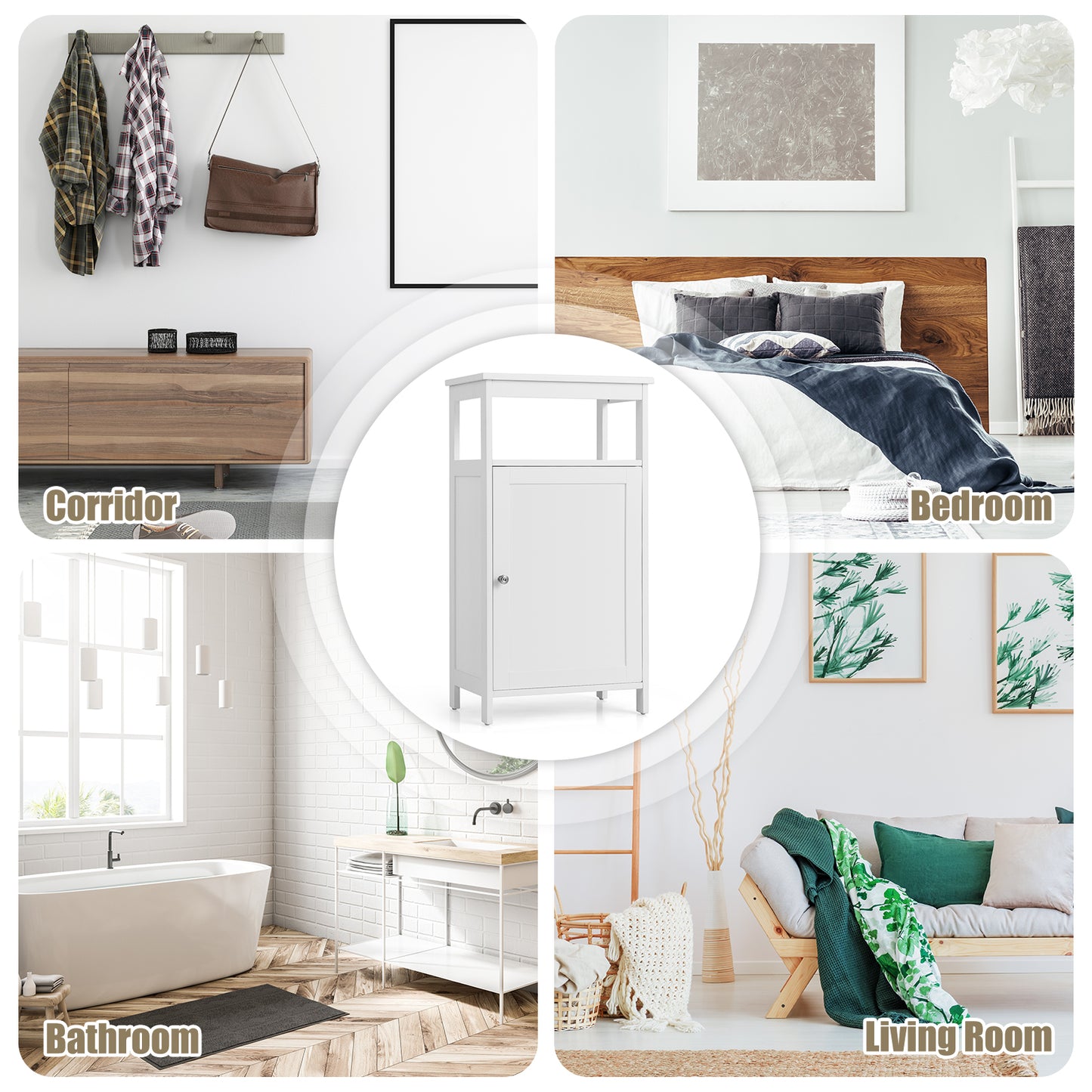 Floor Cabinet Multifunction Storage Rack Organizer Stand, White Floor Cabinets at Gallery Canada