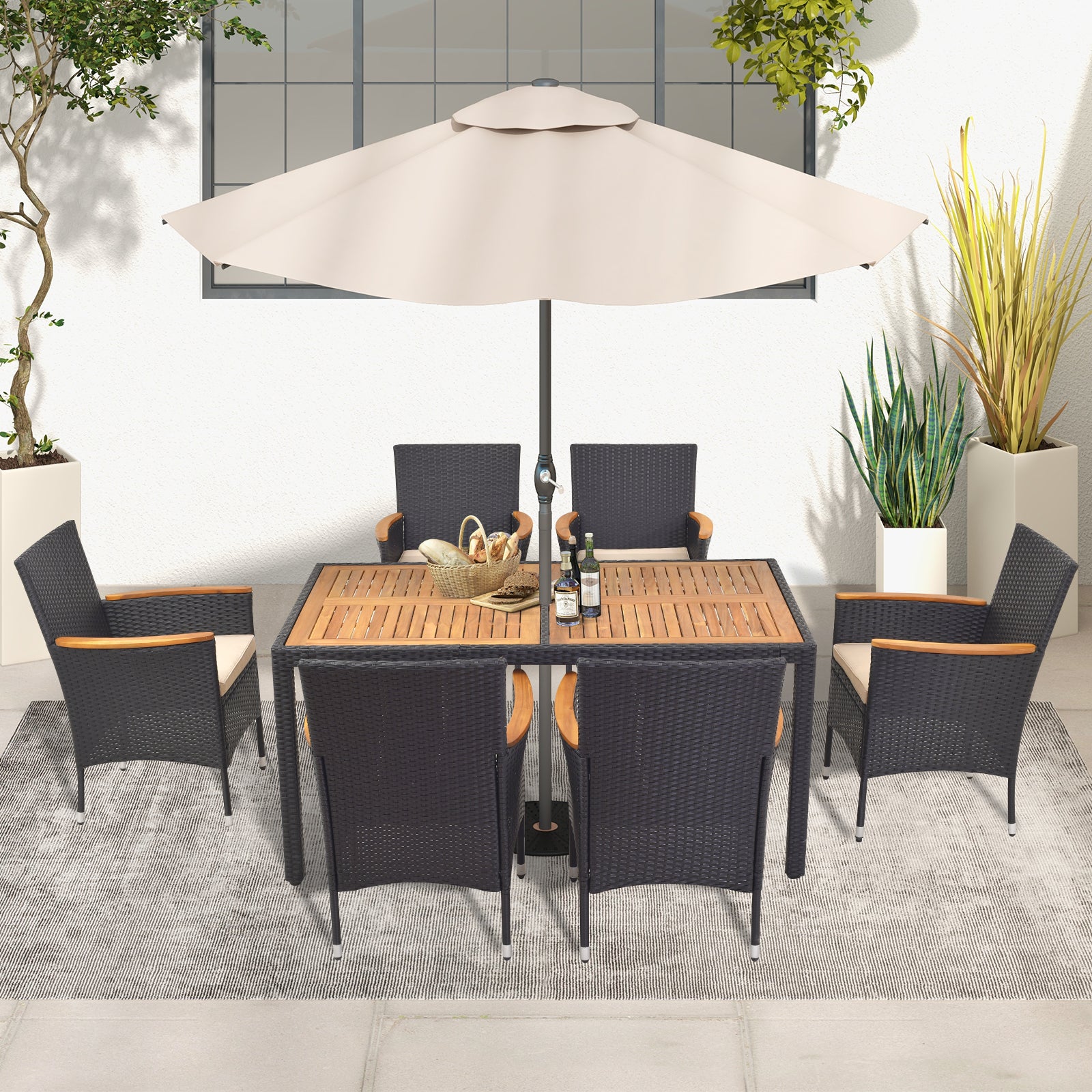 7 Piece Outdoor Dining Set, With Umbrella Hole Patio Dining Sets at Gallery Canada