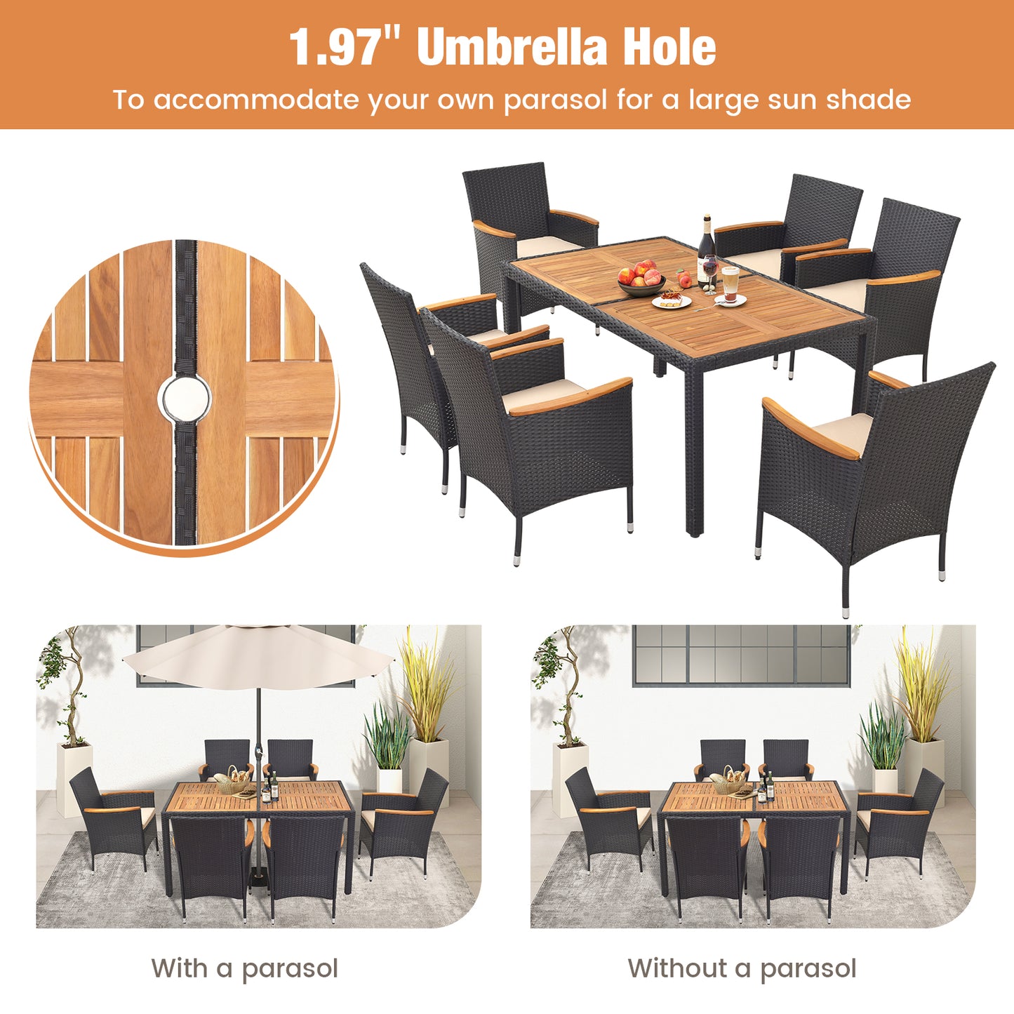 7 Piece Outdoor Dining Set, With Umbrella Hole Patio Dining Sets at Gallery Canada