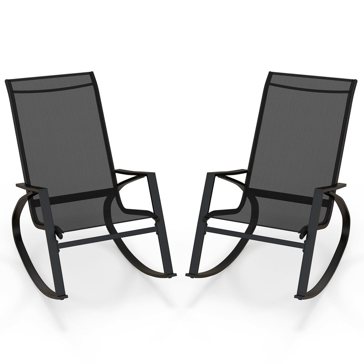 2 Pieces Patio Rocking Chairs Outdoor Sling Fabric Rockers with Ergonomic Backrest and Seat, Black Patio Rocking Chairs & Gliders Black at Gallery Canada