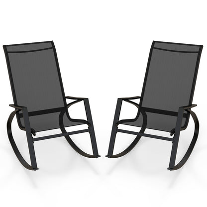 2 Pieces Patio Rocking Chairs Outdoor Sling Fabric Rockers with Ergonomic Backrest and Seat, Black Patio Rocking Chairs & Gliders Black at Gallery Canada