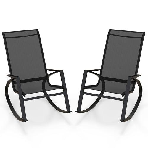 Patio Rocking Chairs, Outdoor Sling Fabric Rockers, Black