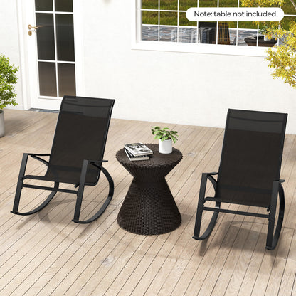 2 Pieces Patio Rocking Chairs Outdoor Sling Fabric Rockers with Ergonomic Backrest and Seat, Black Patio Rocking Chairs & Gliders at Gallery Canada