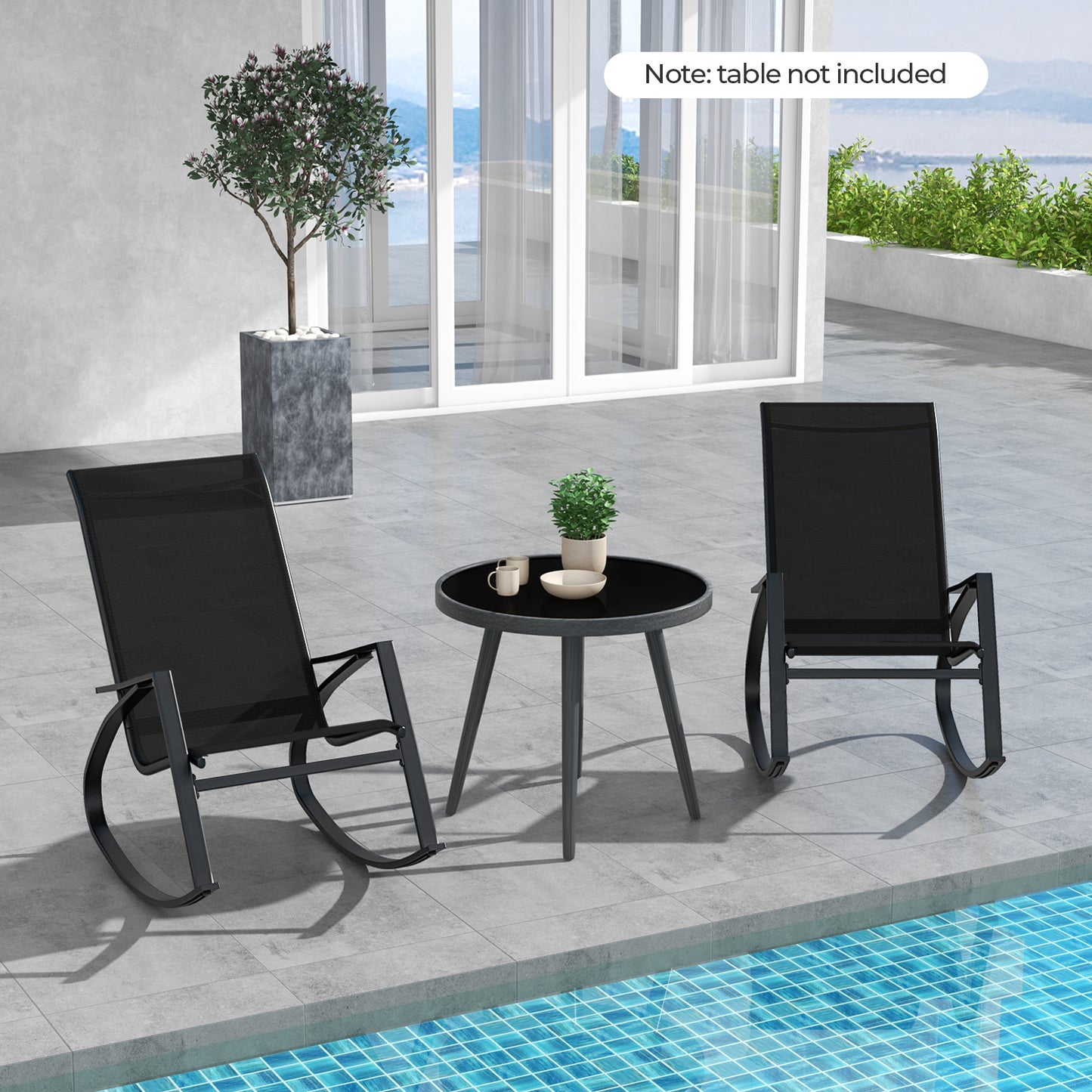 2 Pieces Patio Rocking Chairs Outdoor Sling Fabric Rockers with Ergonomic Backrest and Seat, Black Patio Rocking Chairs & Gliders at Gallery Canada