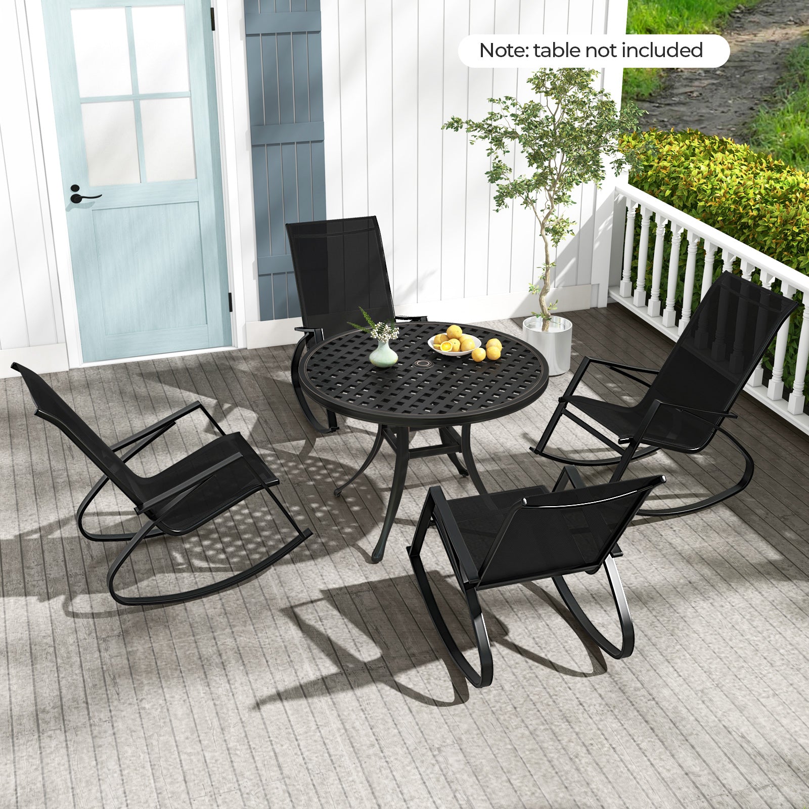 2 Pieces Patio Rocking Chairs Outdoor Sling Fabric Rockers with Ergonomic Backrest and Seat, Black Patio Rocking Chairs & Gliders at Gallery Canada