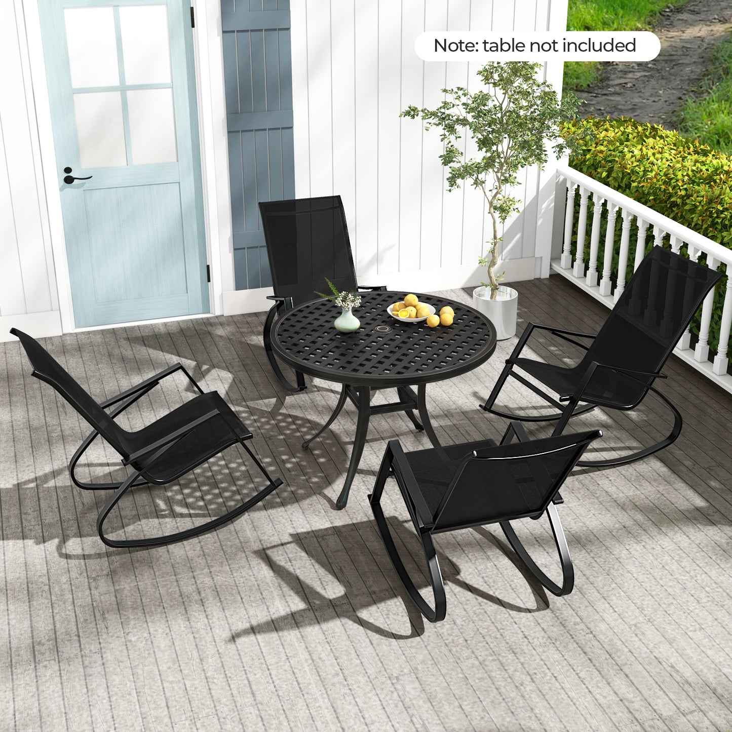 2 Pieces Patio Rocking Chairs Outdoor Sling Fabric Rockers with Ergonomic Backrest and Seat, Black Patio Rocking Chairs & Gliders at Gallery Canada
