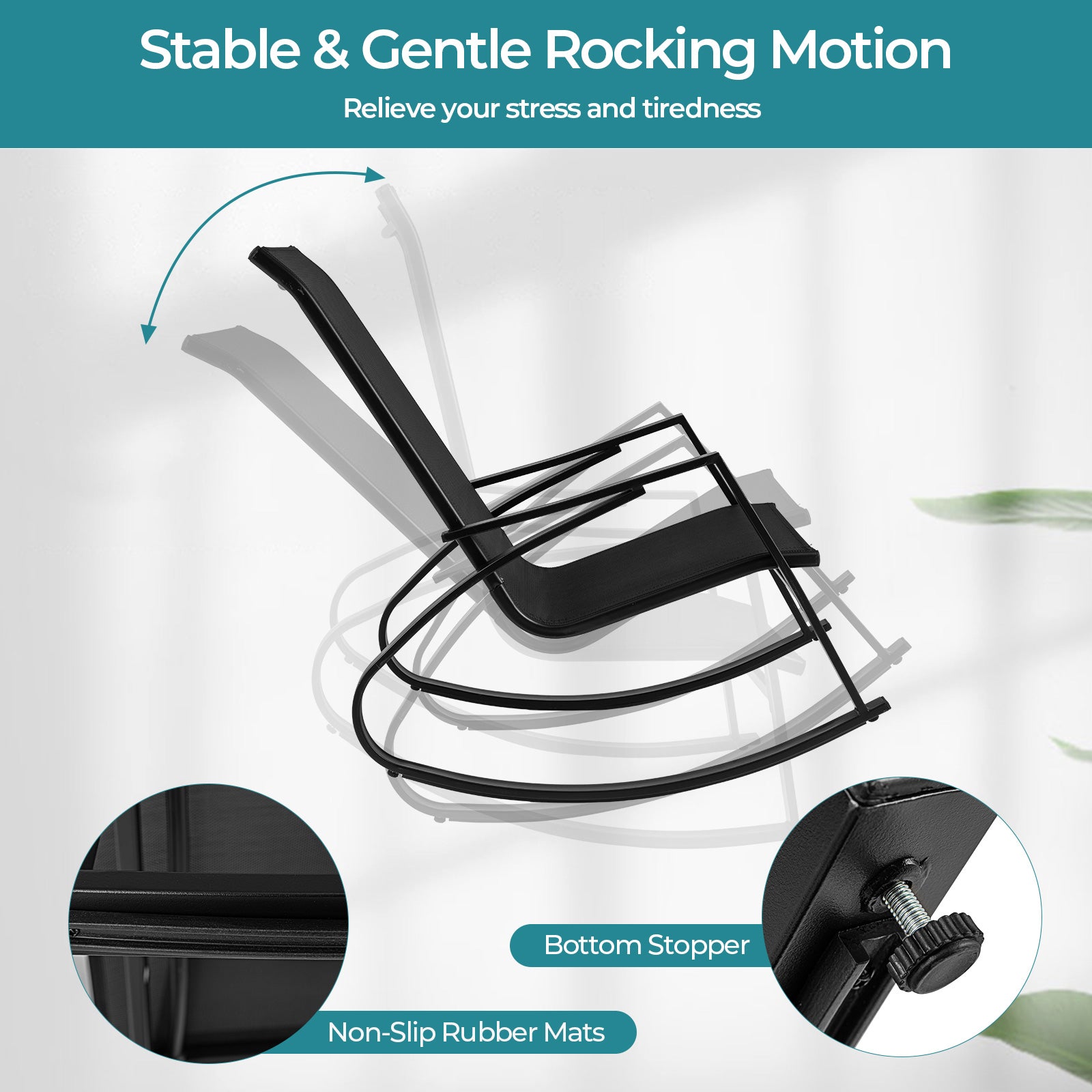 2 Pieces Patio Rocking Chairs Outdoor Sling Fabric Rockers with Ergonomic Backrest and Seat, Black Patio Rocking Chairs & Gliders at Gallery Canada