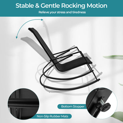 2 Pieces Patio Rocking Chairs Outdoor Sling Fabric Rockers with Ergonomic Backrest and Seat, Black Patio Rocking Chairs & Gliders at Gallery Canada
