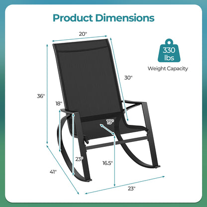 2 Pieces Patio Rocking Chairs Outdoor Sling Fabric Rockers with Ergonomic Backrest and Seat, Black Patio Rocking Chairs & Gliders at Gallery Canada
