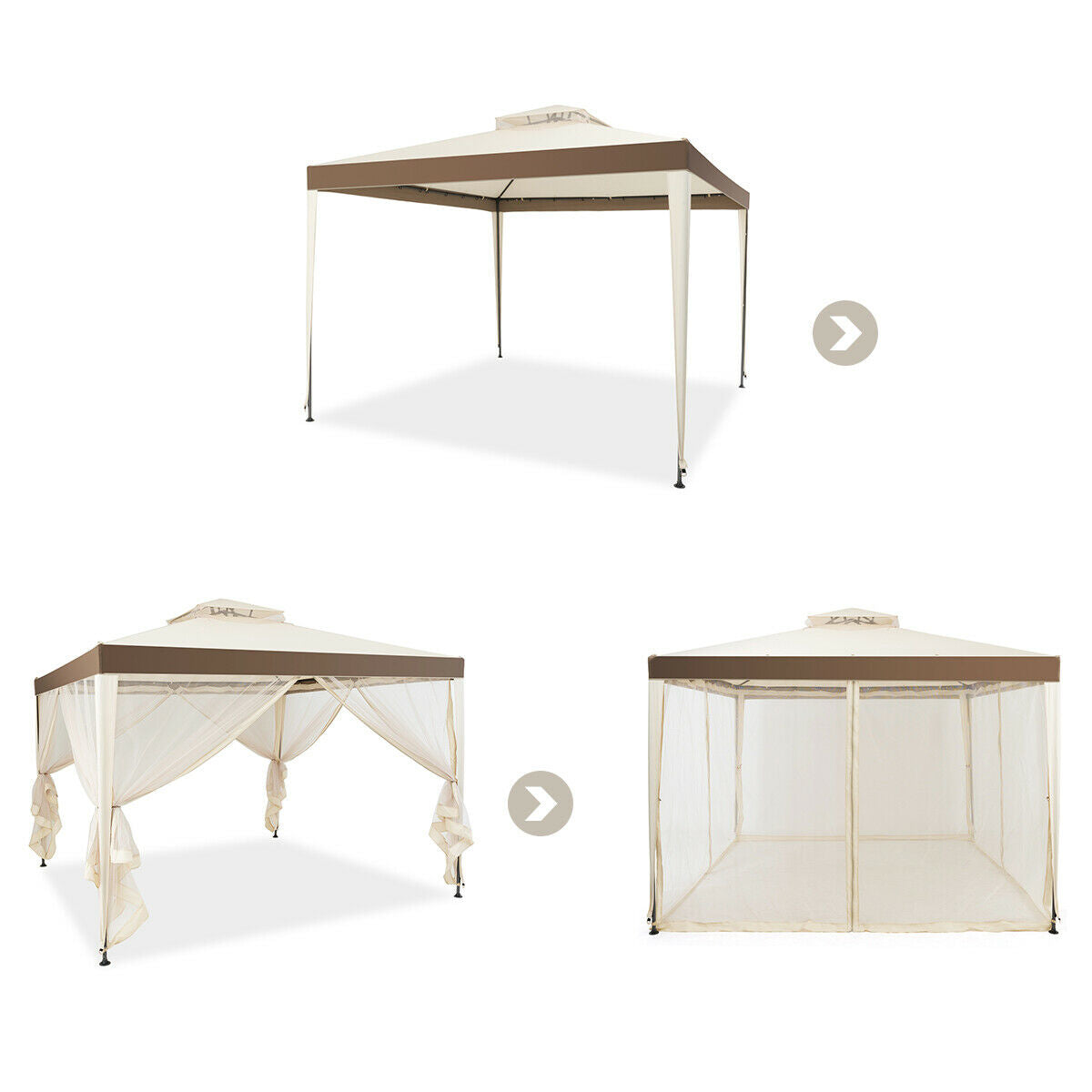 Canopy Gazebo Tent Shelter Garden Lawn Patio with Mosquito Netting, Beige Gazebos at Gallery Canada