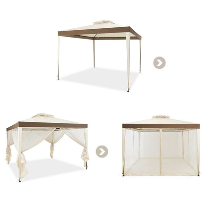 Canopy Gazebo Tent Shelter Garden Lawn Patio with Mosquito Netting, Beige Gazebos at Gallery Canada