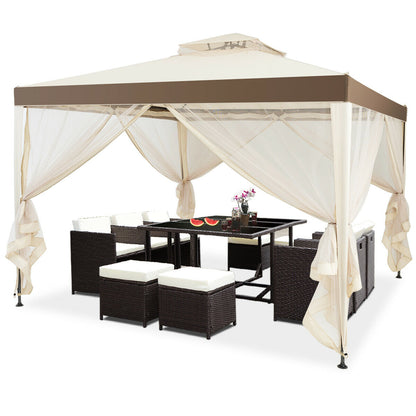 Canopy Gazebo Tent Shelter Garden Lawn Patio with Mosquito Netting, Beige Gazebos at Gallery Canada
