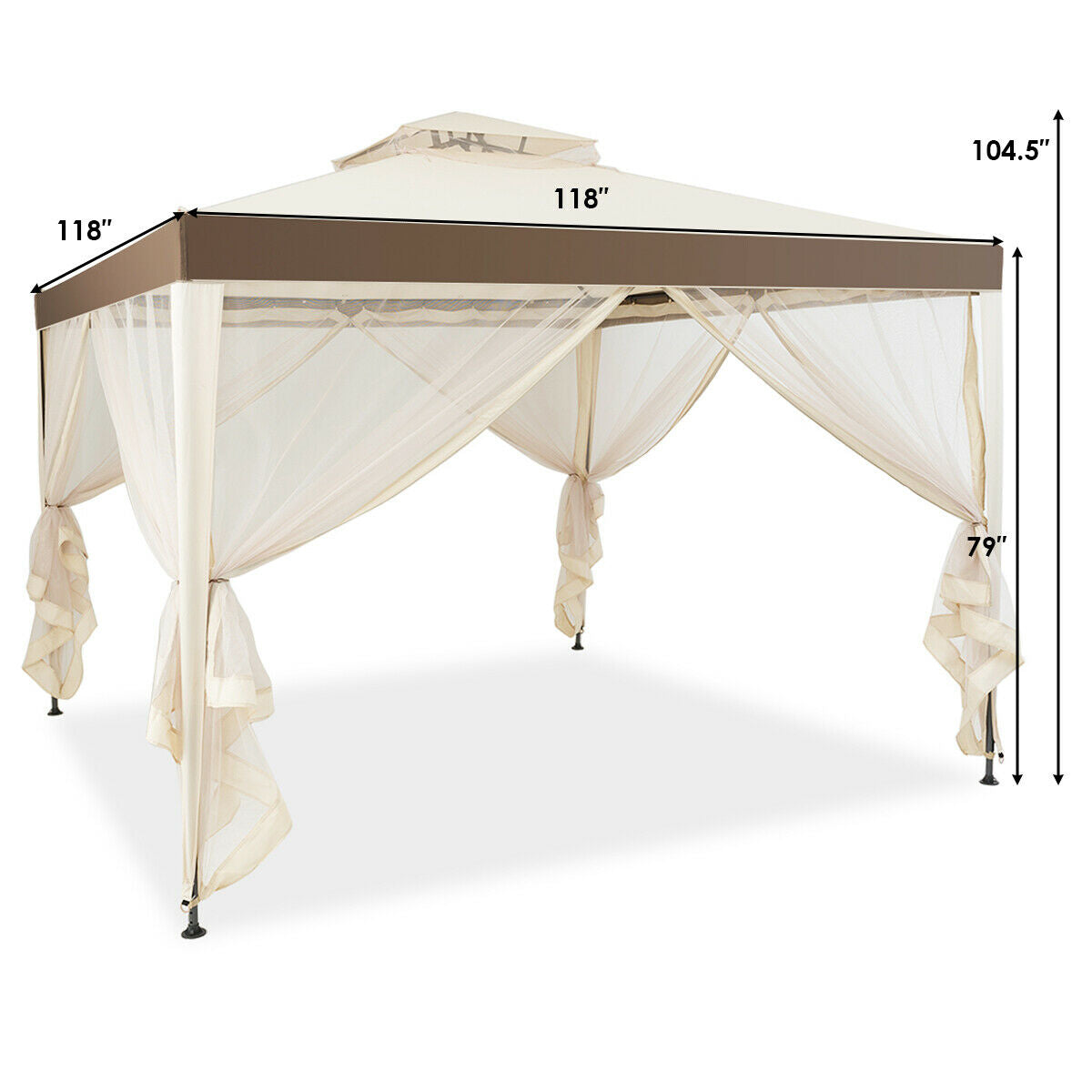 Canopy Gazebo Tent Shelter Garden Lawn Patio with Mosquito Netting, Beige Gazebos at Gallery Canada