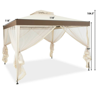 Canopy Gazebo Tent Shelter Garden Lawn Patio with Mosquito Netting, Beige Gazebos at Gallery Canada