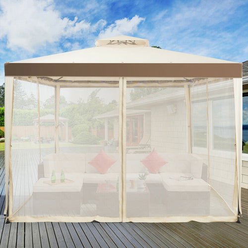 Canopy Gazebo Tent Shelter, With Mosquito Netting, Beige