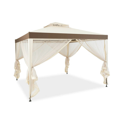 Canopy Gazebo Tent Shelter Garden Lawn Patio with Mosquito Netting, Beige Gazebos Beige at Gallery Canada