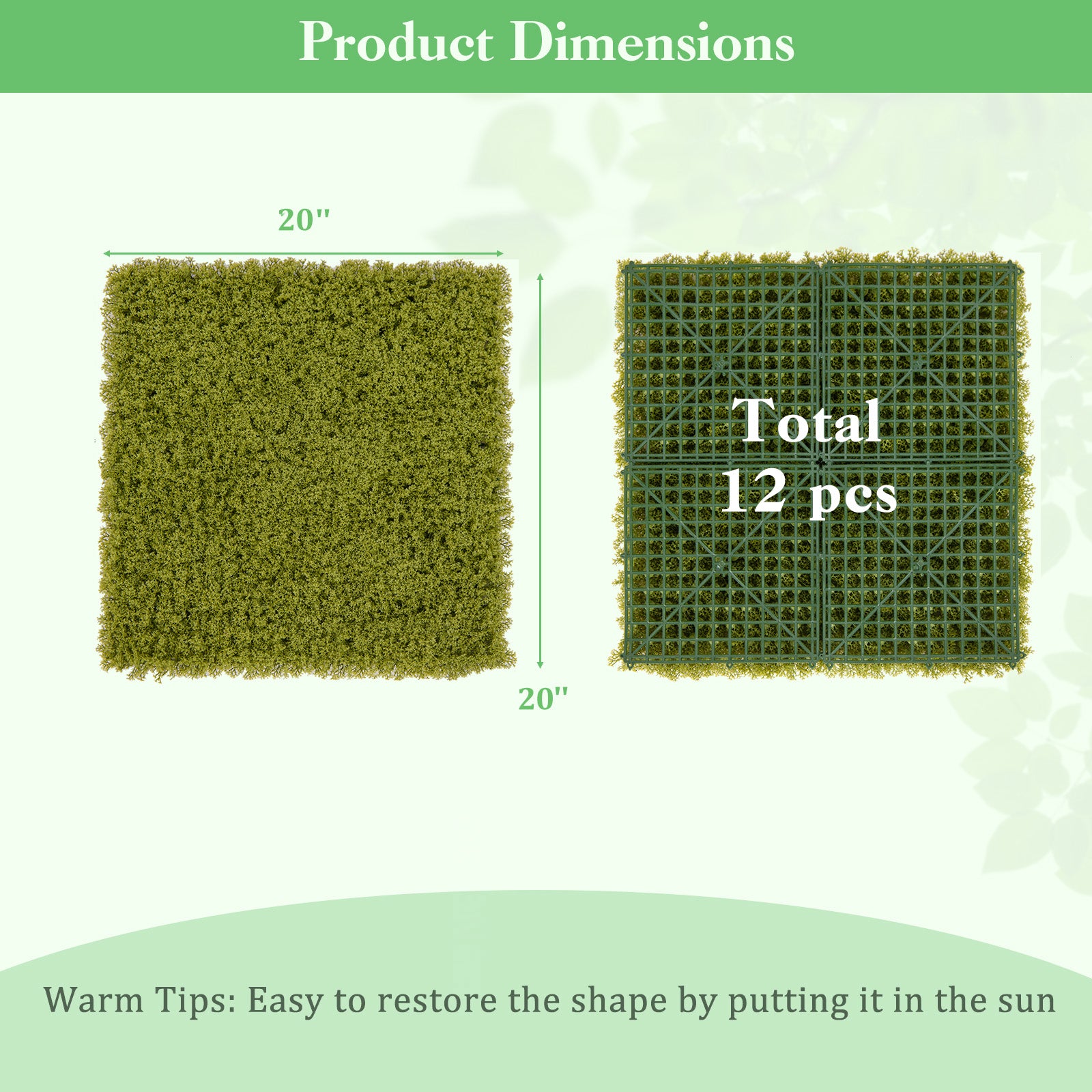 12 Pieces 20 x 20 inches Artificial Grass Wall Panels for Garden Yard Balcony, Light Green Faux Plants at Gallery Canada