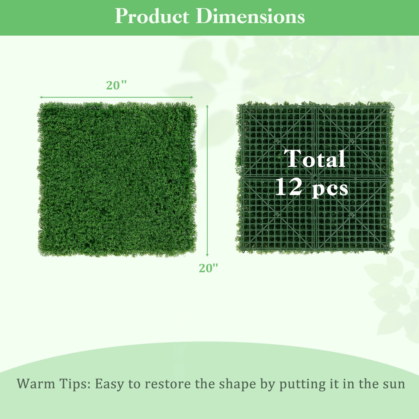 12 Pieces 20 x 20 inches Artificial Grass Wall Panels for Garden Yard Balcony, Green Faux Plants at Gallery Canada