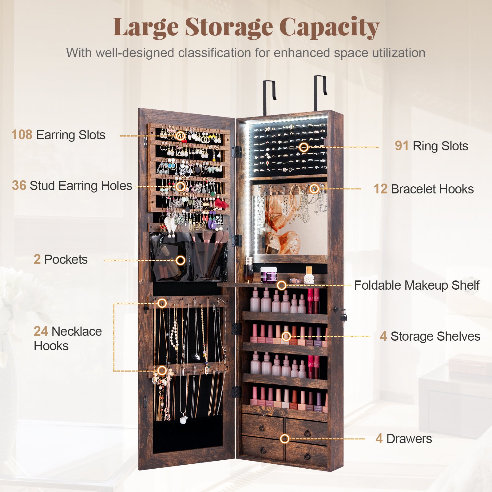 Multipurpose Storage Cabinet, 4 Drawers, Rustic Brown Jewelry Armoires at Gallery Canada