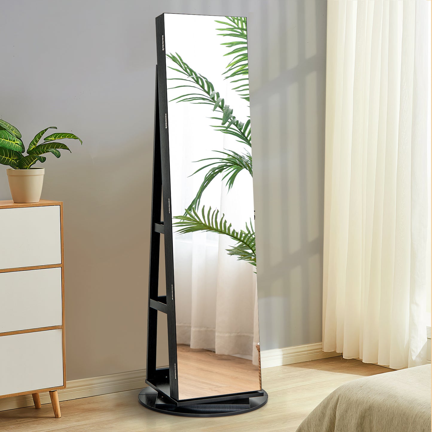 Armoire à bijoux rotative à 360°, avec LED verrouillable, noire