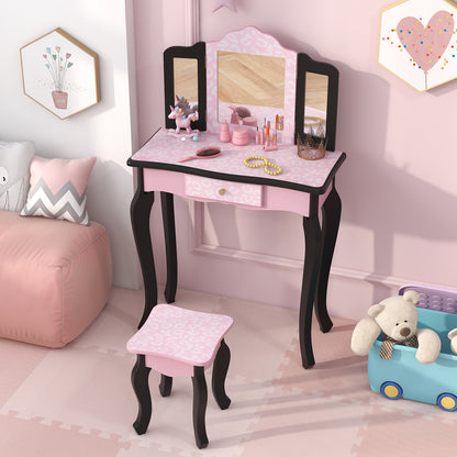 2 in 1 Princess Dressing Table Writing Desk with Cute Leopard Print 3 Makeup Accessories, Pink Kids Vanities at Gallery Canada