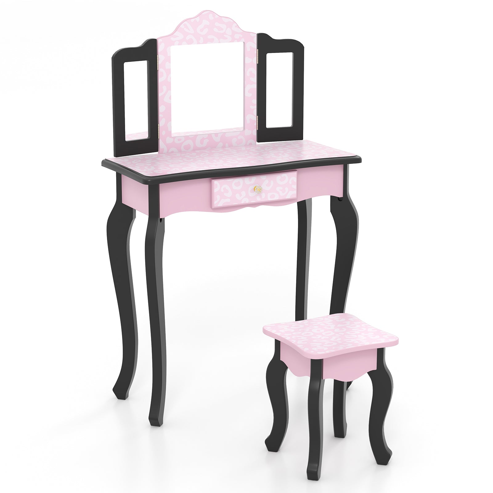2 in 1 Princess Dressing Table Writing Desk with Cute Leopard Print 3 Makeup Accessories, Pink Kids Vanities at Gallery Canada