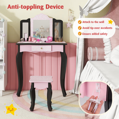 2 in 1 Princess Dressing Table Writing Desk with Cute Leopard Print 3 Makeup Accessories, Pink Kids Vanities at Gallery Canada