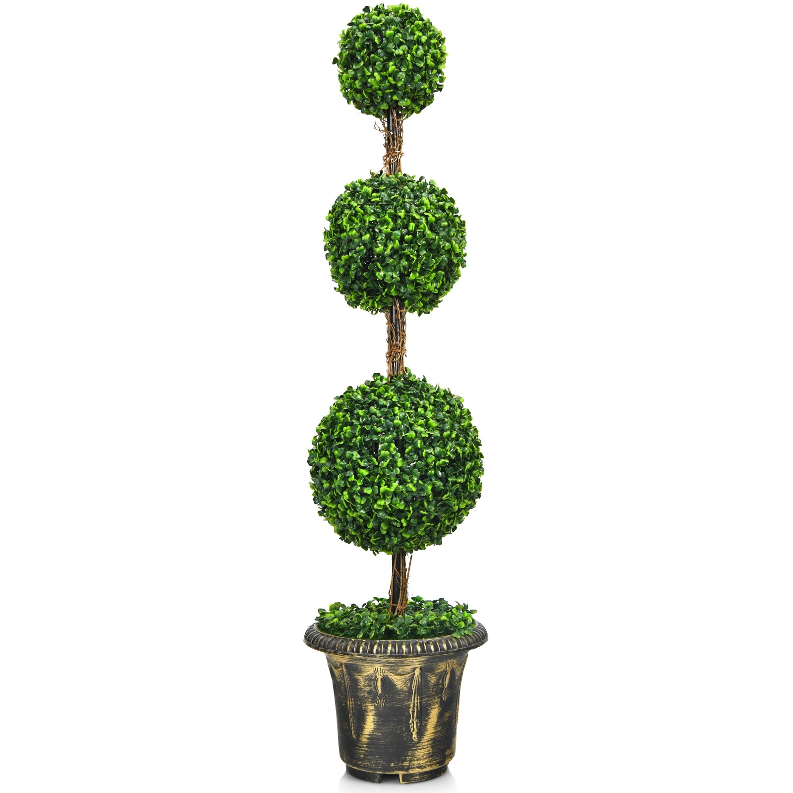 4 Feet Artificial Topiary Triple Ball Tree Plant, Green Faux Plants Green at Gallery Canada