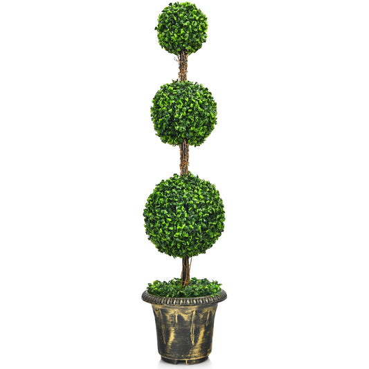 4 Feet Artificial Topiary Triple Ball Tree Plant, Green Faux Plants Green at Gallery Canada