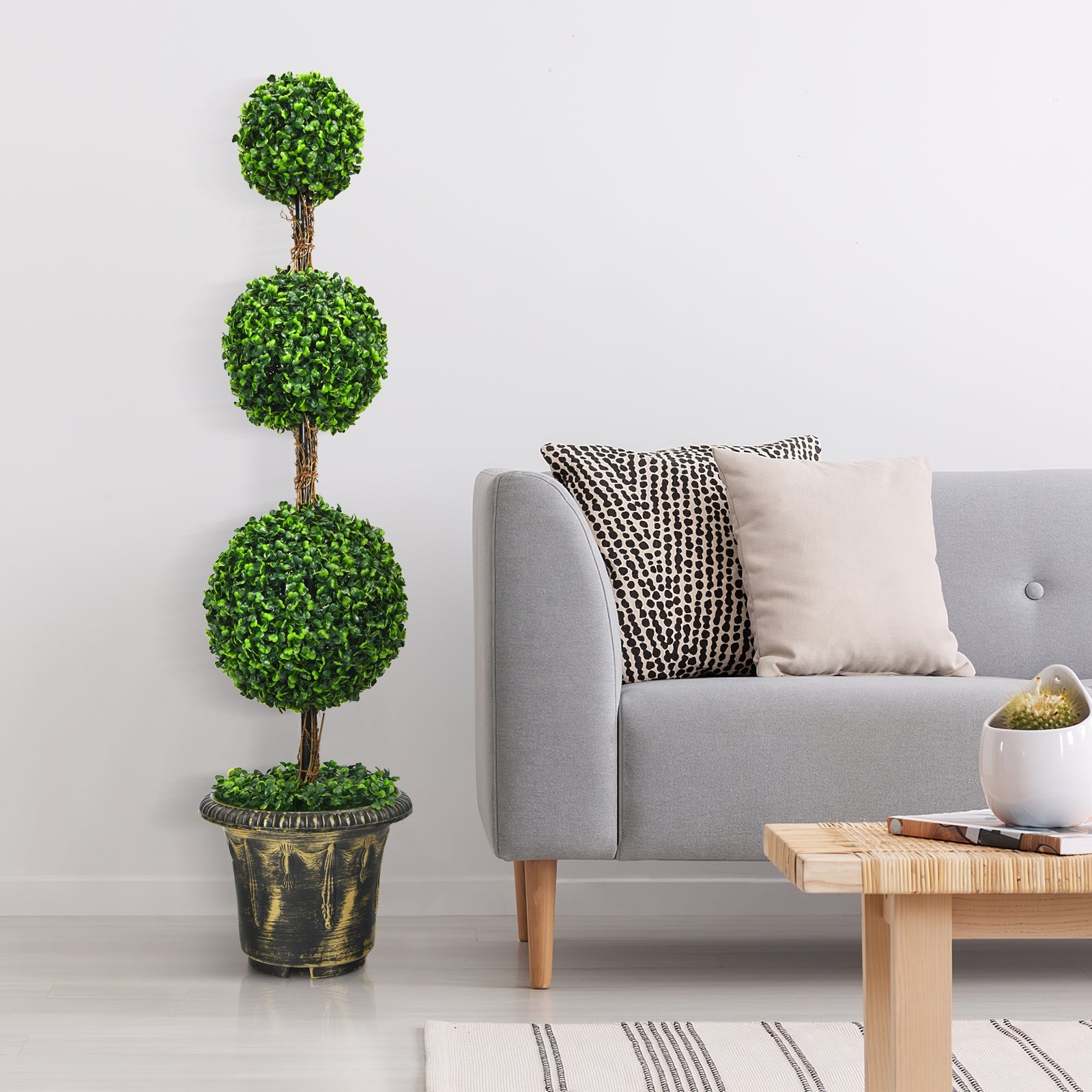 4 Feet Artificial Topiary Triple Ball Tree Plant, Green Faux Plants at Gallery Canada