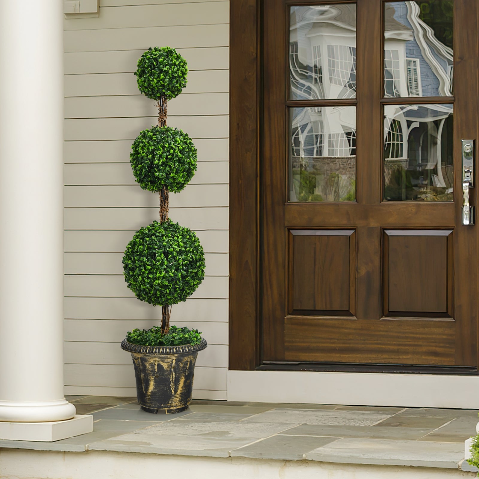 4 Feet Artificial Topiary Triple Ball Tree Plant, Green Faux Plants at Gallery Canada