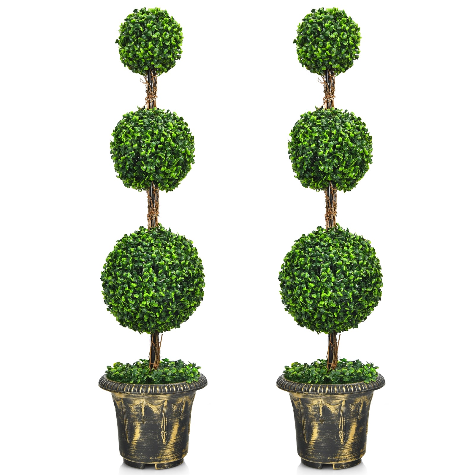 4 Feet Artificial Topiary Triple Ball Tree Plant, Green Faux Plants at Gallery Canada